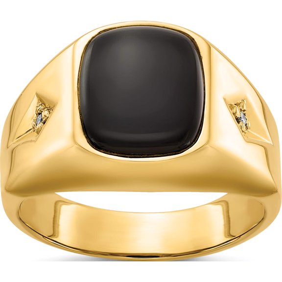 Jewelry by Sweet Pea 14K Yellow Gold IB Goodman 14K Cushion Onyx and AA Diamond Mens Ring