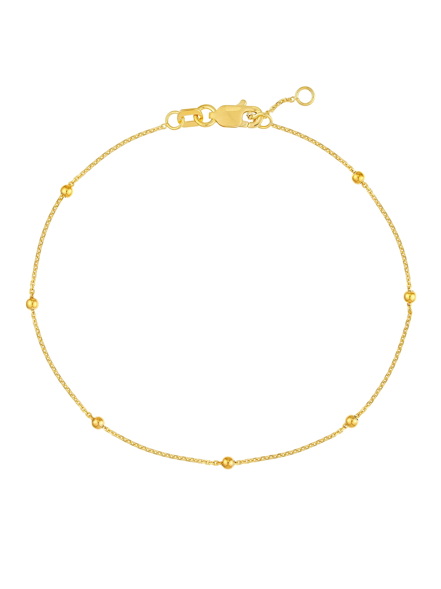 JEWELRY ADDICT 14K Yellow Gold Adj. 7.5 0.80mm D/C Cable Chain Bracelet with 2mm Bead Stations - Women