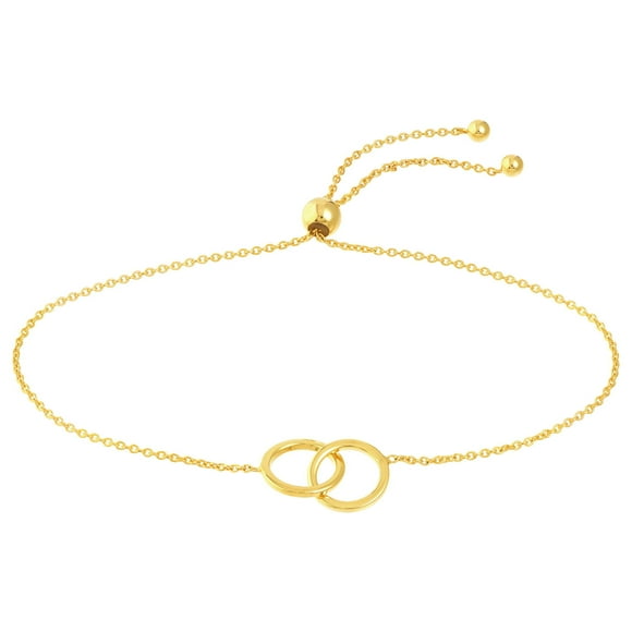 14K Yellow Gold Adj. 9.50" Mini Interlocking Circles Bolo Bracelet - Women