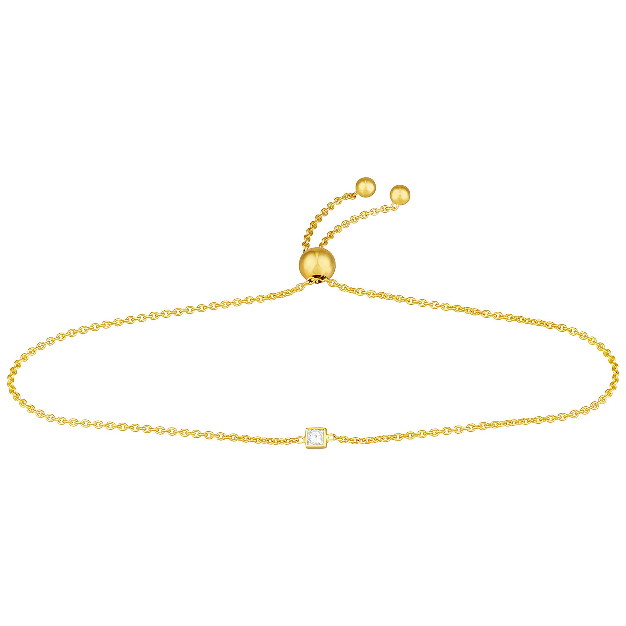 JEWELRY ADDICT 14K Yellow Gold Adj. 9.50" Mini Princess Cut Diamond Bolo Bracelet - Women