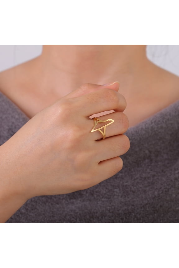 14K Yellow Gold Adjustable Map Rings for Women Men Ethnic Personalized Hollow Map Opening Golden Silver Color Rings Jewelry Gift