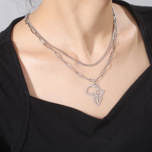 14K Yellow Gold Africa map cross pendant necklace European and American fashion Africa map pendant necklace