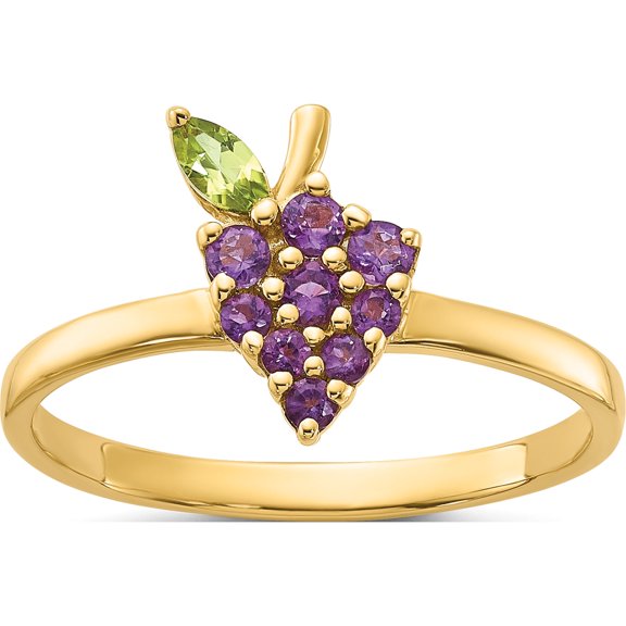 14K Yellow Gold Amethyst And Peridot Grape Ring (Width 2.25) - Jbsp