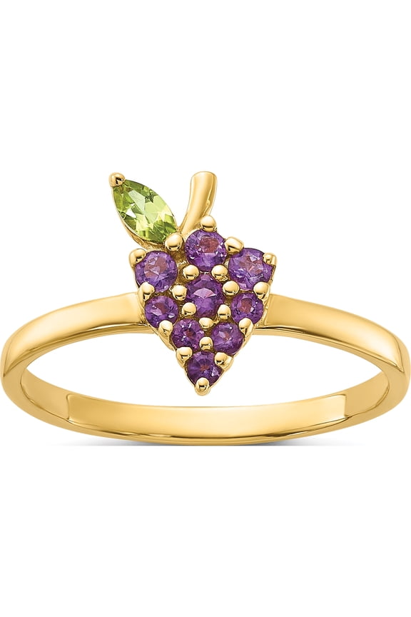 14K Yellow Gold Amethyst And Peridot Grape Ring (Width 2.25) - Jbsp