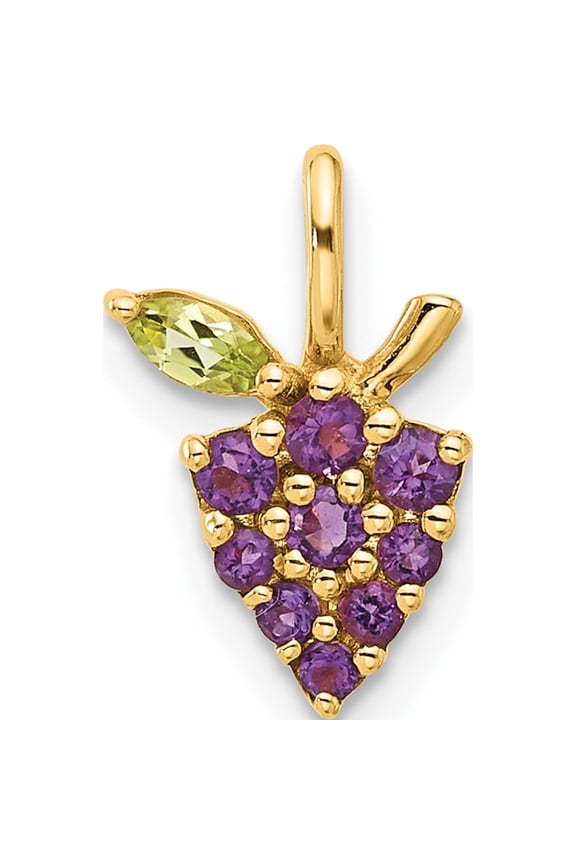 14K Yellow Gold Amethyst And Peridot Grapes Chain Slide (Width 8.75) (Length 13.67) - Jbsp