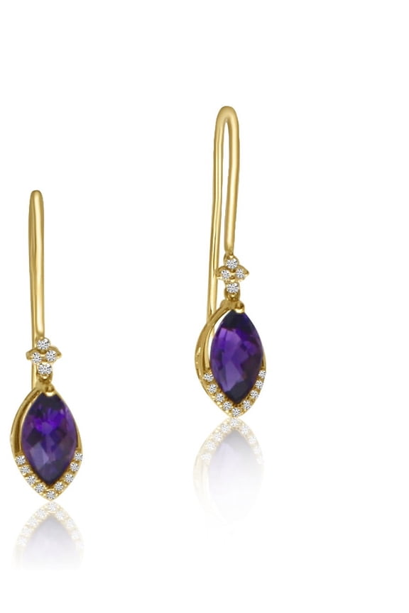 14K Yellow Gold Amethyst and Diamond Hook Earrings