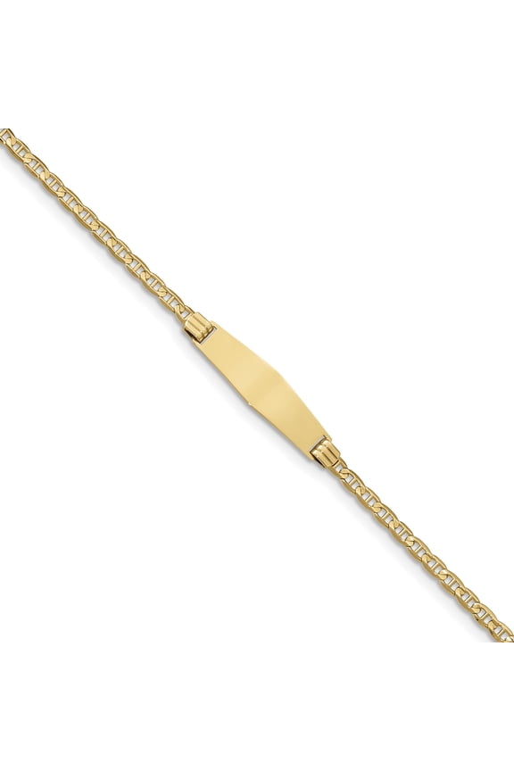 14K Yellow Gold Anchor Link Child Soft Diamond Shape ID Bracelet