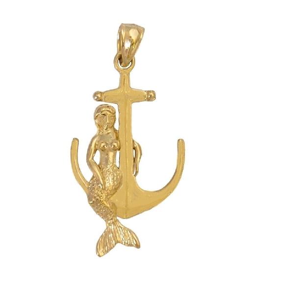 14K Yellow Gold Anchor with Mermaid Pendant
