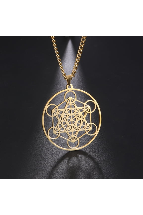 14K Yellow Gold Angel Seal Archangel Metatron Cube Necklace Women Men Sacred Geometry Amulet Religious Spiritual Jewelry