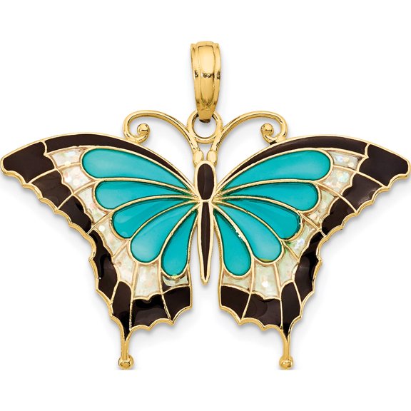 Jewelry by Sweet Pea 14K Yellow Gold Blue Enameled Butterfly Pendant