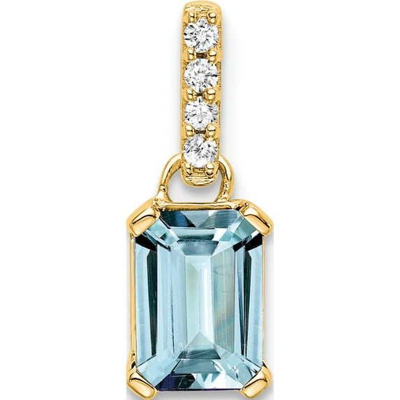 14K Yellow Gold Aquamarine And Diamond Pendant (Width 5.5) (Length 15.9) - Jbsp