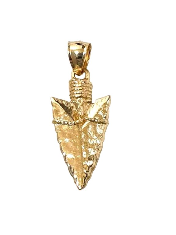 14K Yellow Gold Arrowhead 3D (3 Dimensional) Solid Pendant