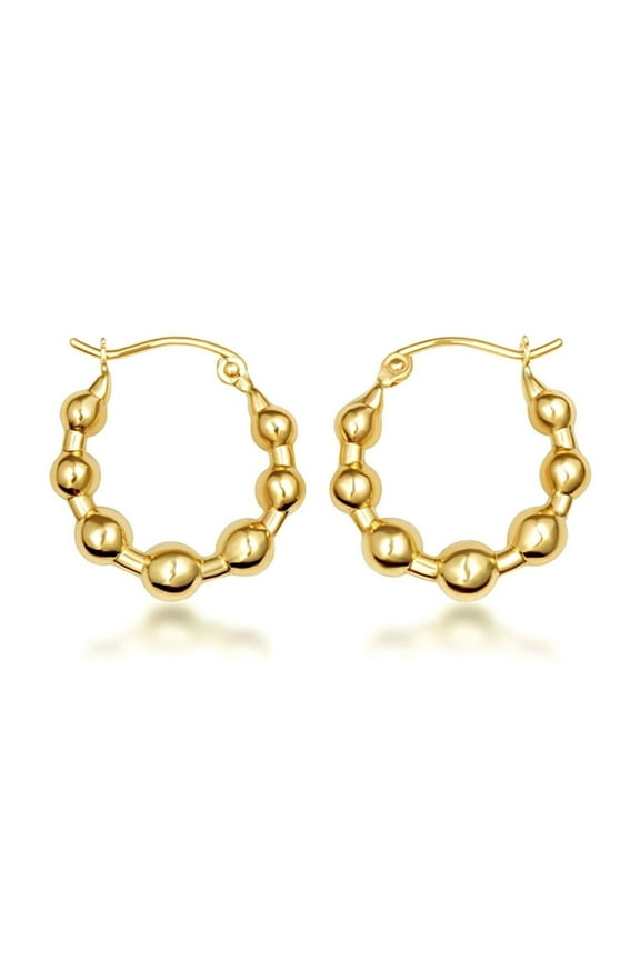 14K Yellow Gold Beaded Huggie Hoop Earrings
