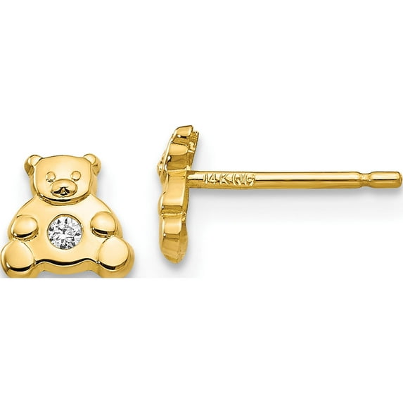 14K Yellow Gold Bear With Cz Earrings (6 X 6) Made In Spain ye600