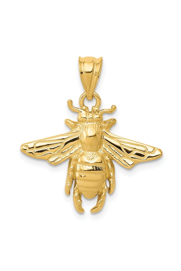 14K Yellow Gold Bee Charm Polished Pendant Jewelry