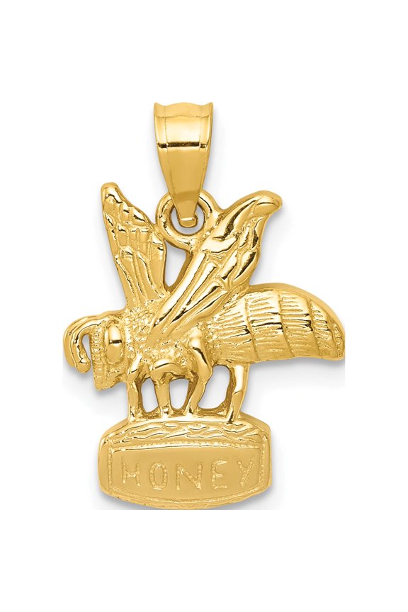 14K Yellow Gold Bee on Honey Jar Pendant