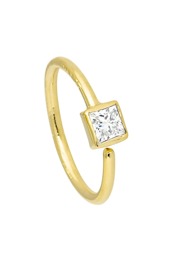 14K Yellow Gold Bezel Set 2mm Princess Cut Diamond Nose Hoop Ring, 8mm 0.06ctw Diamond Nostril Ring
