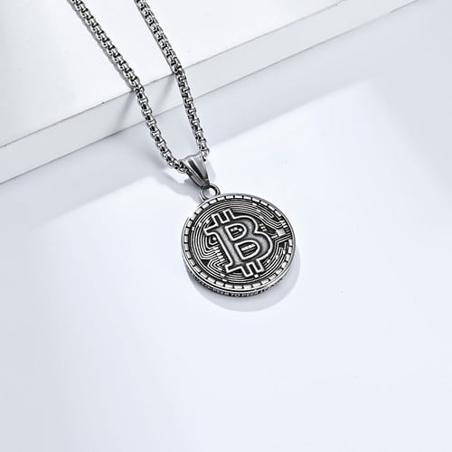 14K Yellow Gold  Bitcoin Coin Pendant Collectible Art Necklace for Men Fashion Charm Jewelry Birthday Gift