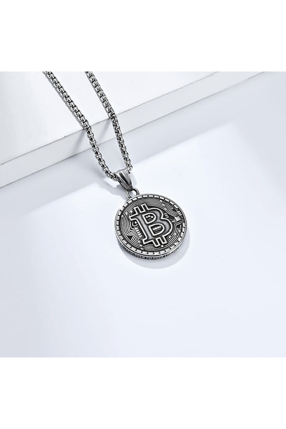 14K Yellow Gold  Bitcoin Coin Pendant Collectible Art Necklace for Men Fashion Charm Jewelry Birthday Gift