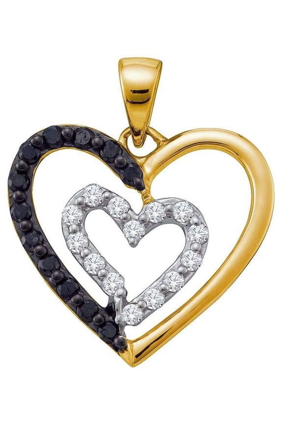 14K Yellow Gold Black Diamond Lovely Sparkling Heart Necklace Pendant 1/2 Ctw.