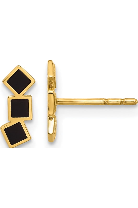 14K Yellow Gold Black Epoxy Squares Post Earrings
