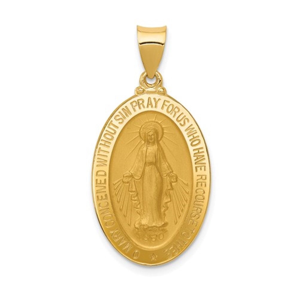14K Yellow Gold Blessed Virgin Mary Miraculous Medal Oval Hollow ...