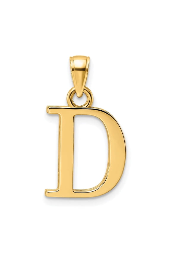 14K Yellow Gold Block Design Large Initial Letter D Charm Pendant