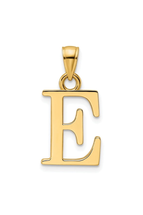 14K Yellow Gold Block Design Large Initial Letter E Charm Pendant