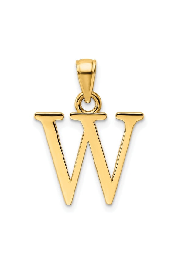 14K Yellow Gold Block Design Large Initial Letter W Charm Pendant
