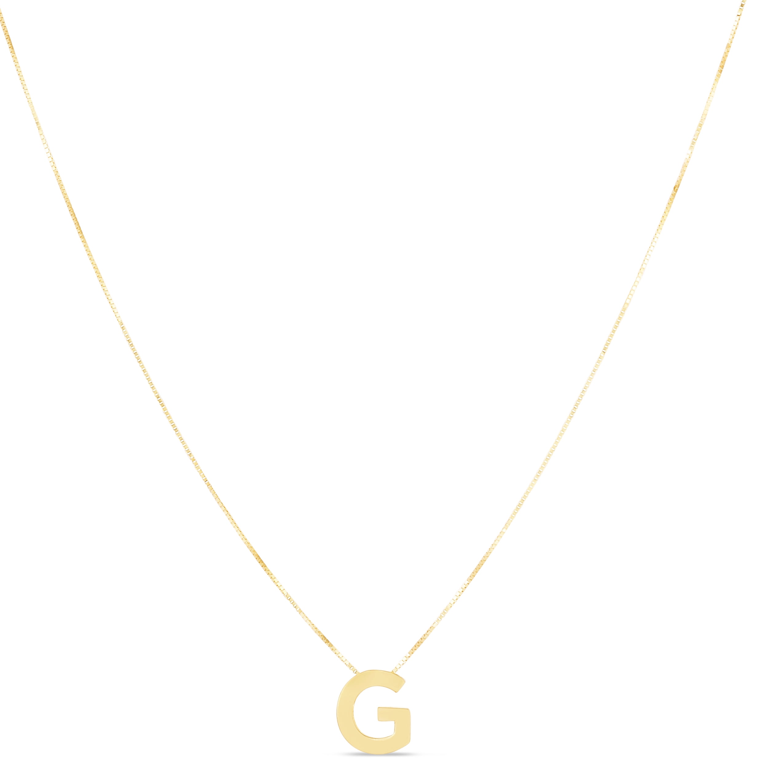 14K Yellow Gold Block Initial "G" Necklace on 18" Box Chain with Lobster Clasp