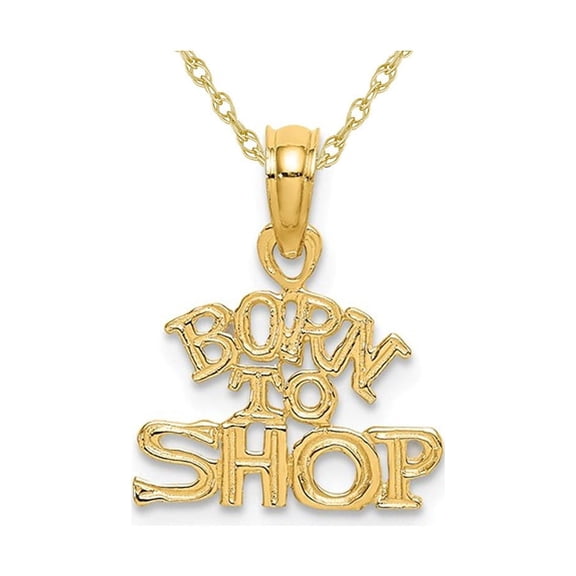 Gem & Harmony 14K Yellow Gold - Born To Shop - Charm Pendant Necklace with Chain for Women