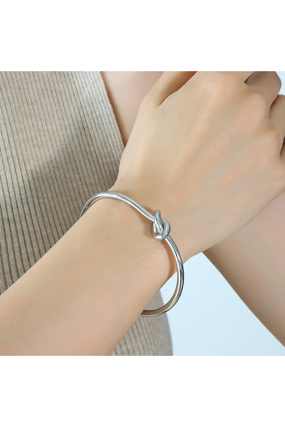 14K Yellow Gold  Bracelets Elegant Trendy Round Circular Open Knot Cuff Bangle For Women Jewelry Goth Temperament Everyday Wear