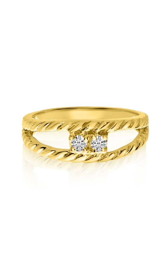 14K Yellow Gold Braided Two-Stone Diamond Ring