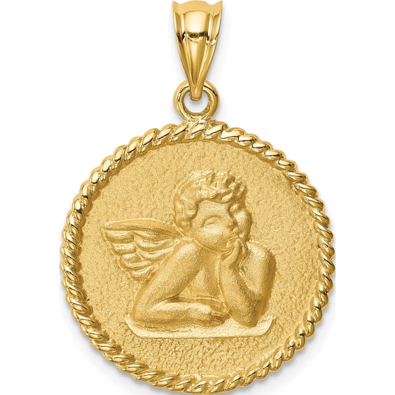 14K Yellow Gold Brushed Angel Pendant Made In United States d4547