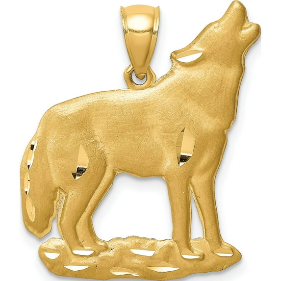 14K Yellow Gold Brushed D/C Wolf Pendant Made In United States c4722
