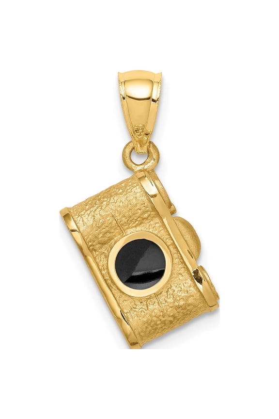 14K Yellow Gold Brushed & Polished Enameled Camera Pendant Made In United States d4610