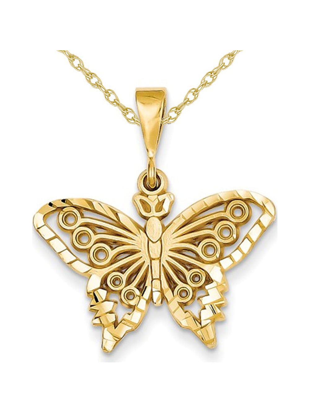 14K Yellow Gold Butterfly Pendant Necklace with Chain