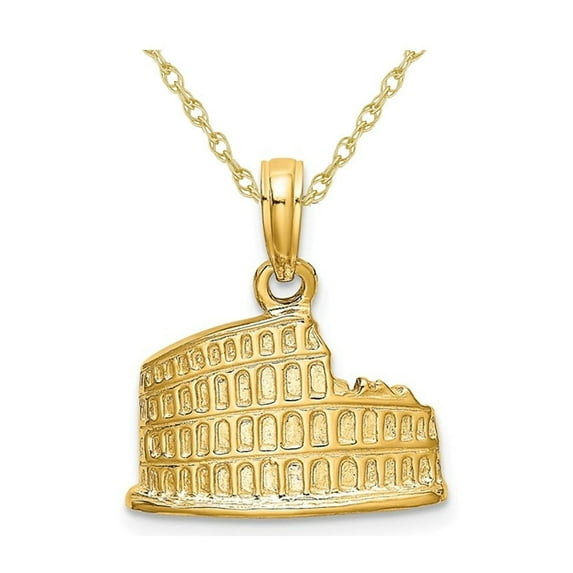 Gem & Harmony 14K Yellow Gold COLISEUM Charm Pendant Necklace with Chain for Women