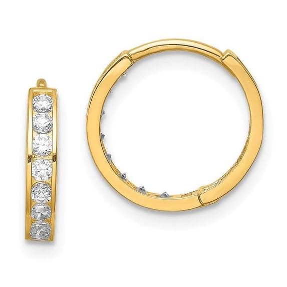 14K Yellow Gold CZ Hinged Hoop Earrings