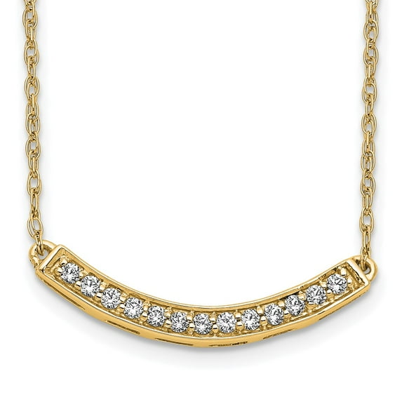 14K Yellow Gold Cable Diamond Necklace Chain Curved Bar 18 inch 8 mm