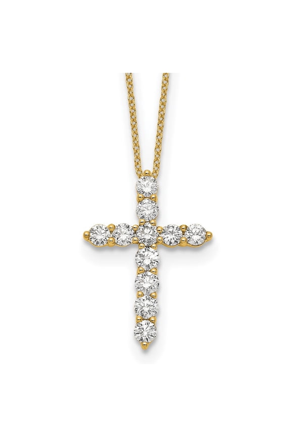 14K Yellow Gold Cable Diamond Necklace Chain True Origin 1 1/2 carat Lab Grown VS/SI D E F Cross 18 inch 24.62 mm