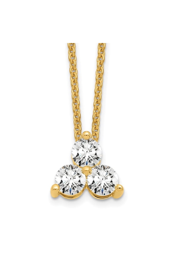 14K Yellow Gold Cable Diamond Necklace Chain True Origin 1/2 carat Lab Grown VS/SI D E F 3 Stone 18 inch 8 mm