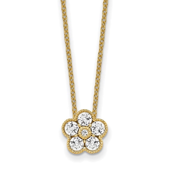 14K Yellow Gold Cable Diamond Necklace Chain True Origin 1/2 carat Lab Grown VS/SI D E F Floral 18 inch 9.03 mm