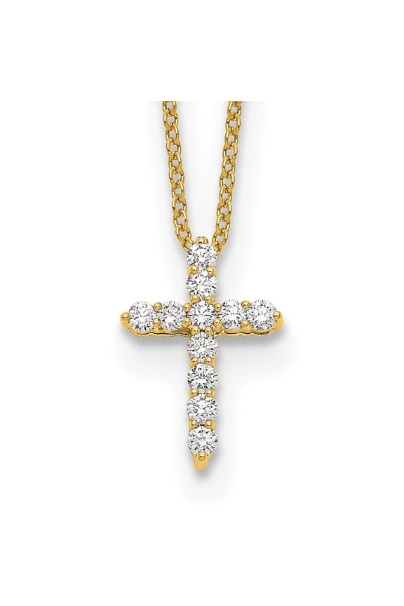 14K Yellow Gold Cable Diamond Necklace Chain True Origin 1/4 carat Lab Grown VS/SI D E F Cross 18 inch 10 mm