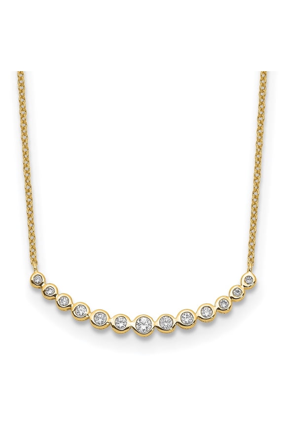 14K Yellow Gold Cable Diamond Necklace Chain True Origin 1/4 carat Lab Grown VS/SI D E F Graduated Curved Bar 18 inch 3.17 mm