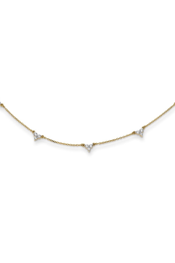 14K Yellow Gold Cable Diamond Necklace Chain True Origin 1 carat Lab Grown VS/SI D E F 7 Station 18 Inch 5 mm