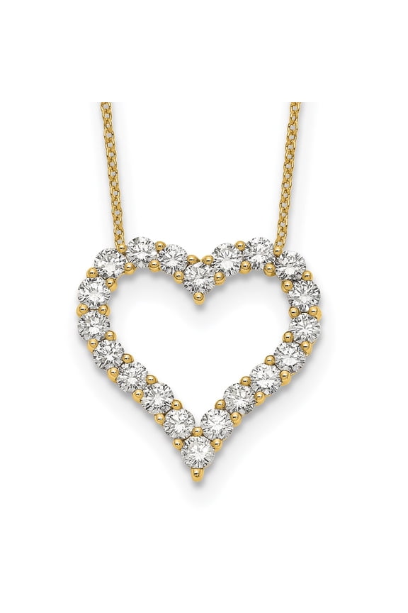 14K Yellow Gold Cable Diamond Necklace Chain True Origin 2 carat Lab Grown VS/SI D E F Open Heart 18 inch 22.39 mm