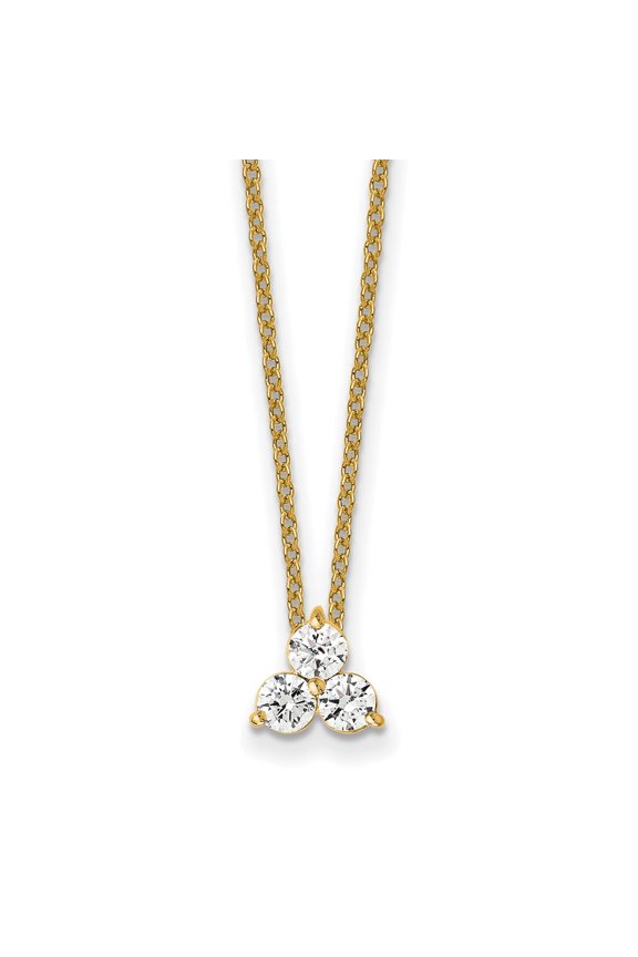 14K Yellow Gold Cable Diamond Necklace Chain True Origin 3/4 carat Lab Grown VS/SI D E F 3 Stone 18 inch