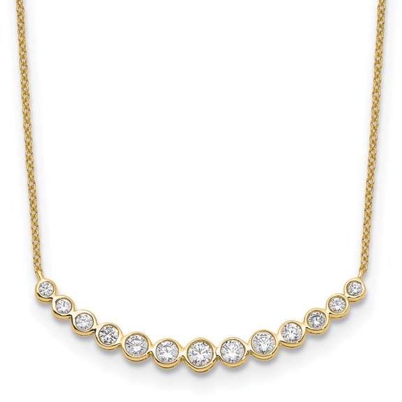 14K Yellow Gold Cable Diamond Necklace Chain True Origin 3/4 carat Lab Grown VS/SI D E F Graduated Curved Bar 18 inch 40 mm