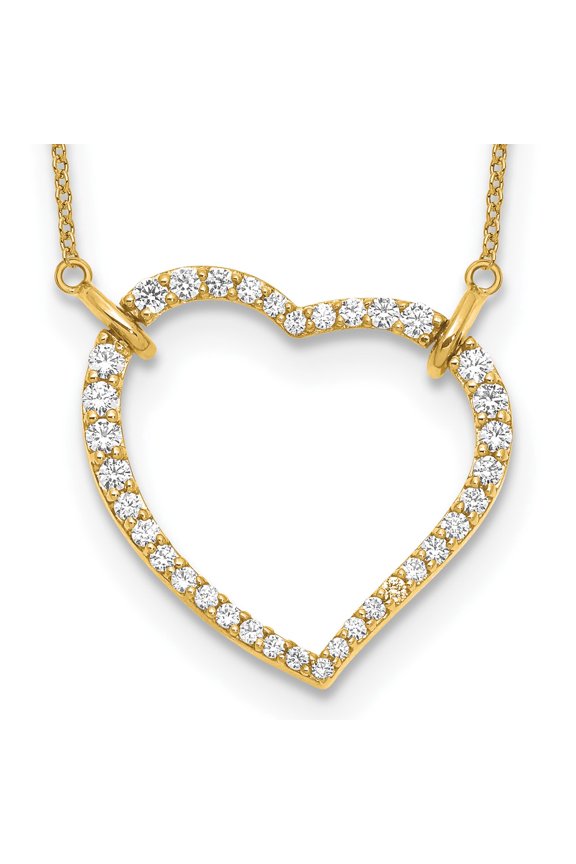 14K Yellow Gold Cable Diamond Necklace Chain True Origin 3/4 carat Lab Grown VS/SI D E F Open Heart 18 inch 23.94 mm